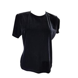 VINTAGE black velvet cap sleeve high neck‎ classy blouse Large petite